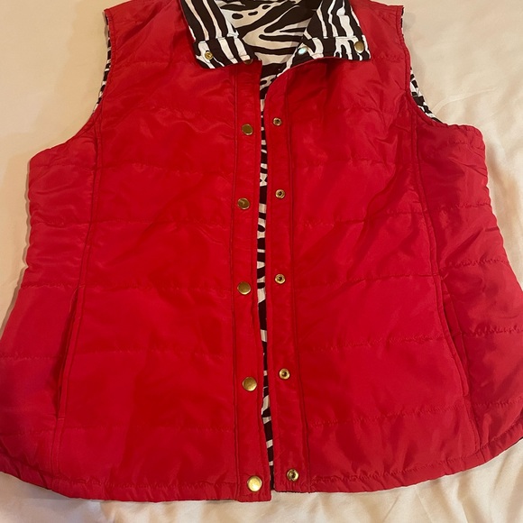 Reversible Casual Identity Zebra Print/Red Vest‎ w/Gold Snaps & Pockets, Size XL - Picture 2 of 9